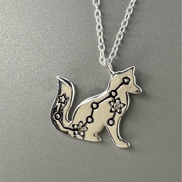 Sterling Silver Fox Constellation Necklace with Cubic Zirconia - Picture 9 of 10